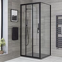 Milano Nero Corner Sliding Door Shower Enclosure with Light Grey Tray 900mm x 800mm