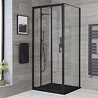 Milano Nero Corner Sliding Door Shower Enclosure with Anthracite Tray 800mm x 900mm