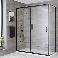 Milano Nero Corner Sliding Door Shower Enclosure with White Slate Tray 1000mm x 800mm