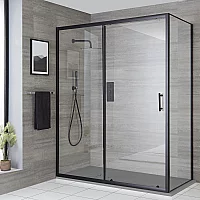 Milano Nero Corner Sliding Door Shower Enclosure with Light Grey Tray 1000mm x 800mm