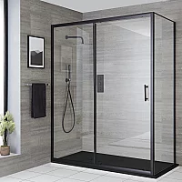 Milano Nero Corner Sliding Door Shower Enclosure with Anthracite Tray 1500mm x 800mm