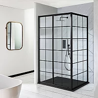 Milano Barq Black Grid Corner Sliding Door Shower Enclosure with Anthracite Slate Tray 1200mm x 900mm