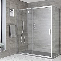 Milano Portland Corner Sliding Door Shower Enclosure with and Light Grey Slate Tray 1500mm x 900mm