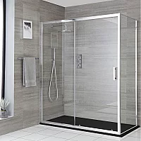 Milano Portland Corner Sliding Door Shower Enclosure with Anthracite Slate Tray 1500mm x 900mm