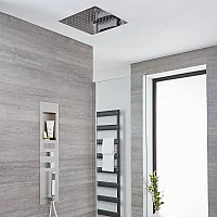 Milano Lisse Concealed Brushed Shower Tower Panel with 400mm Square Recessed Ceiling Head