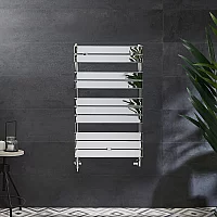 Milano Lustro Dual Fuel Designer Chrome Flat Panel Heated Towel Rail 1000mm x 600mm no Cable Cover