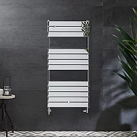 Milano Lustro Dual Fuel Designer Chrome Flat Panel Heated Towel Rail 1213mm x 600mm no Cable Cover
