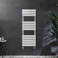 Milano Lustro Dual Fuel Designer White Flat Panel Heated Towel Rail 1200mm x 450mm no Cable Cover