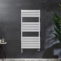 Milano Lustro Dual Fuel Designer White Flat Panel Heated Towel Rail 1200mm x 600mm with Cable Cover
