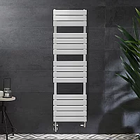 Milano Lustro Dual Fuel Designer White Flat Panel Heated Towel Rail 1500mm x 450mm with Cable Cover