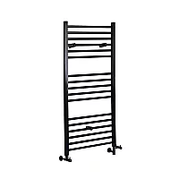 Milano Nero Dual Fuel Matt Black Straight Heated Towel Rail 600 x 1200mm