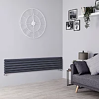 Milano Aruba Horizontal Designer Radiator with Horizontal Bars Double Panel 354mm x 1600mm Anthracite