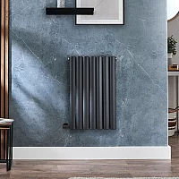 Milano x ECOSO Aruba Electric Anthracite Horizontal Designer Radiator 635mm x 413mm Single Panel with Backlit External WiFi Thermostat and Cable Cover