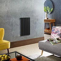 Milano x ECOSO Alpha Electric Black Horizontal Designer Radiator 635mm x 420mm Single Panel with Backlit External WiFi Thermostat
