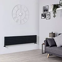 Milano Capri Black Flat Panel Horizontal Designer Radiator 354mm x 1600mm Double Panel