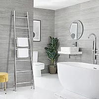 Milano Indus Chrome FloorStanding Ladder Heated Towel Rail 1800mm x 500mm