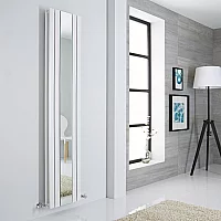 Milano Icon White Vertical Designer Radiator With Mirror 1800mm x 385mm Double Panel