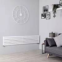 Milano Aruba Horizontal Designer Radiator with Horizontal Bars Double Panel 354mm x 1600mm White