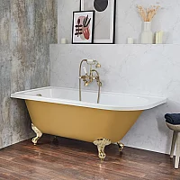 Milano Legend Honey Yellow Traditional Freestanding Corner Bath 1685mm x 750mm Left Hand Brushed Brass Feet