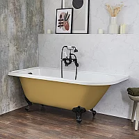 Milano Legend Honey Yellow Traditional Freestanding Corner Bath 1685mm x 750mm Left Hand Black Feet