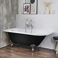 Milano Legend Midnight Black Traditional Freestanding Corner Bath 1685mm x 750mm Left Hand Chrome Feet