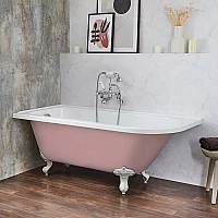 Milano Legend Camellia Pink Traditional Freestanding Corner Bath 1685mm x 750mm Left Hand White Feet