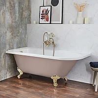 Milano Legend Camellia Pink Traditional Freestanding Corner Bath 1685mm x 750mm Left Hand Brushed Brass Feet