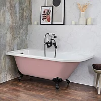 Milano Legend Camellia Pink Traditional Freestanding Corner Bath 1685mm x 750mm Left Hand Black Feet