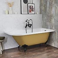 Milano Legend Honey Yellow Traditional Freestanding Corner Bath 1685mm x 750mm Right Hand Black Feet