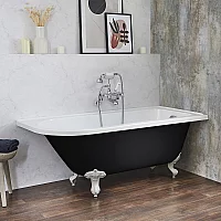 Milano Legend Midnight Black Traditional Freestanding Corner Bath 1685mm x 750mm Right Hand White Feet