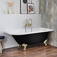 Milano Legend Midnight Black Traditional Freestanding Corner Bath 1685mm x 750mm Right Hand Brushed Brass Feet
