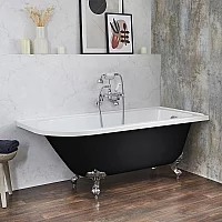Milano Legend Midnight Black Traditional Freestanding Corner Bath 1685mm x 750mm Right Hand Chrome Feet