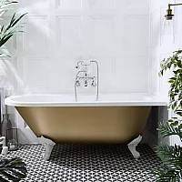 Milano Legend Metallic Gold Traditional Freestanding Corner Bath 1685mm x 750mm Right Hand White Feet
