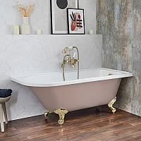 Milano Legend Camellia Pink Traditional Freestanding Corner Bath 1685mm x 750mm Right Hand Brushed Brass Feet