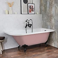 Milano Legend Camellia Pink Traditional Freestanding Corner Bath 1685mm x 750mm Right Hand Black Feet