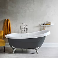 Milano Hest Stone Grey Traditional Freestanding Slipper Bath with Chrome Feet 1710mm x 740mm No TapHoles