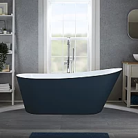 Milano Overton Regal Blue Modern Freestanding Slipper Bath with Chrome Overflow 1500mm x 750mm