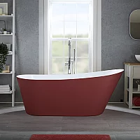 Milano Overton Saffron Red Modern Freestanding Slipper Bath with Chrome Overflow 1500mm x 750mm