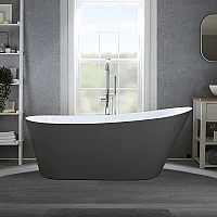 Milano Overton Dark Charcoal Modern Freestanding Slipper Bath with Chrome Overflow 1500mm x 750mm