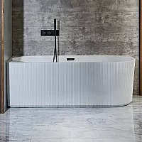 Milano Florence Modern Left Hand Fluted Corner Bath 1700mm x 800mm Black Overflow