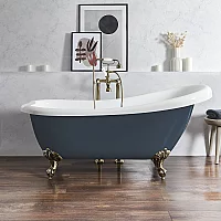 Milano Legend Regal Blue Traditional Freestanding Slipper Bath 1710mm x 740mm Brushed Gold Feet