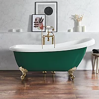 Milano Legend Evergreen Traditional Freestanding Slipper Bath 1710mm x 740mm Brushed Brass Feet