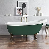 Milano Legend Evergreen Traditional Freestanding Slipper Bath 1710mm x 740mm Brushed Gold Feet
