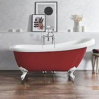 Milano Legend Saffron Red Traditional Freestanding Slipper Bath 1710mm x 740mm White Feet