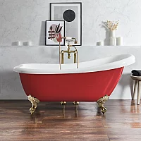 Milano Legend Saffron Red Traditional Freestanding Slipper Bath 1710mm x 740mm Brushed Brass Feet
