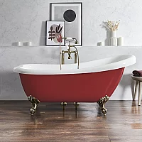 Milano Legend Saffron Red Traditional Freestanding Slipper Bath 1710mm x 740mm Brushed Gold Feet