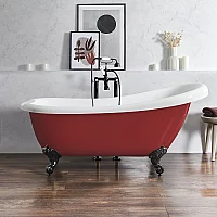Milano Legend Saffron Red Traditional Freestanding Slipper Bath 1710mm x 740mm Black Feet