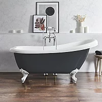 Milano Legend Dark Charcoal Traditional Freestanding Slipper Bath 1710mm x 740mm White Feet