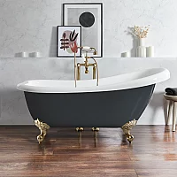 Milano Legend Dark Charcoal Traditional Freestanding Slipper Bath 1710mm x 740mm Brushed Brass Feet
