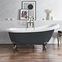 Milano Legend Dark Charcoal Traditional Freestanding Slipper Bath 1710mm x 740mm Brushed Gold Feet